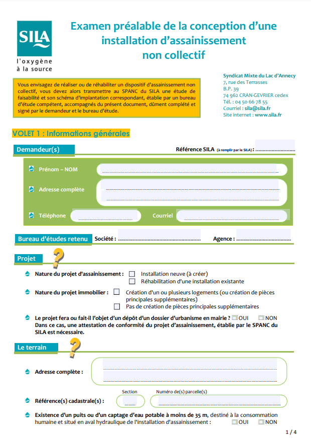 Examen préalable de la conception d'une installation d'assainissement non collectif